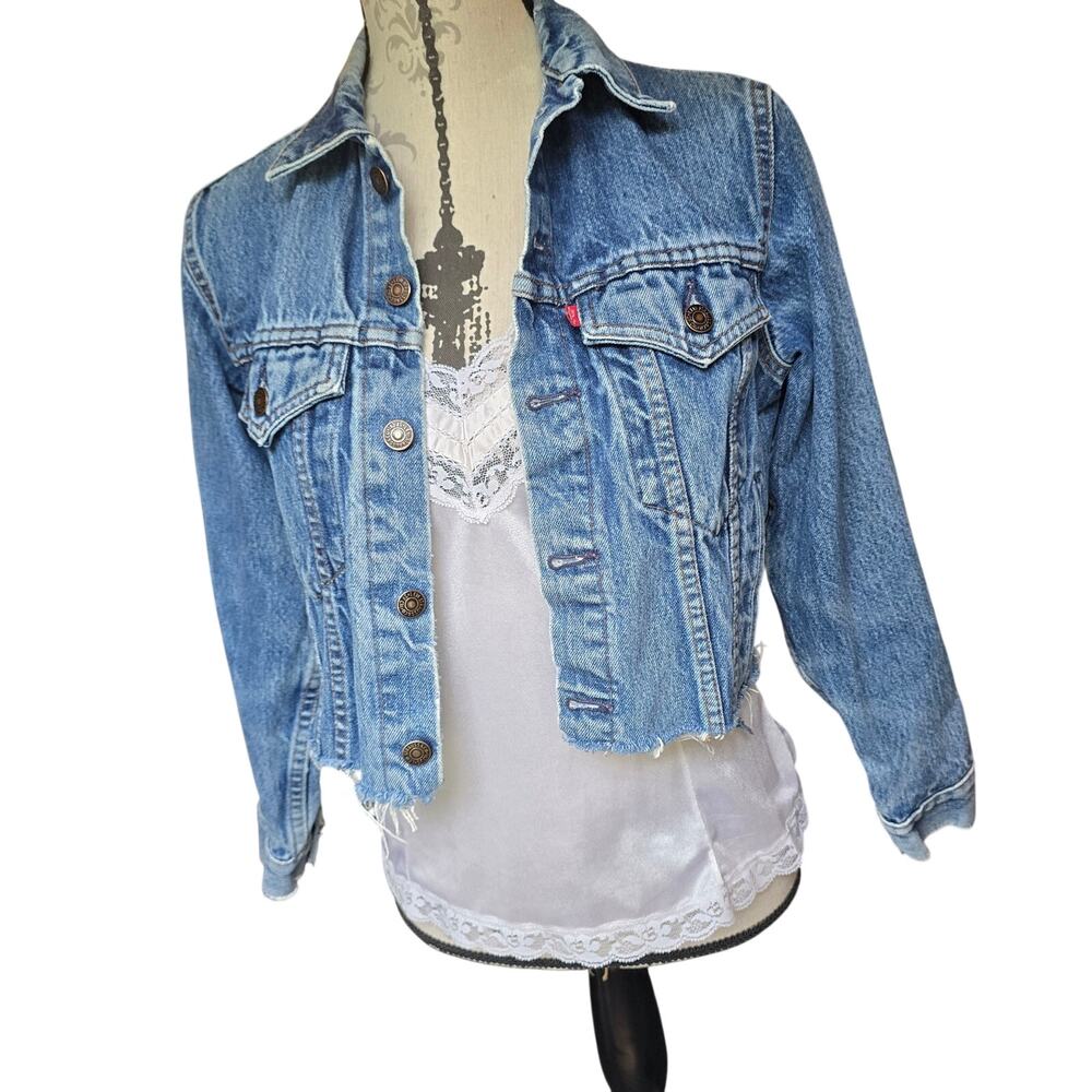 Vintage 90s Levis Cropped Denim Jacket Size Womens XS